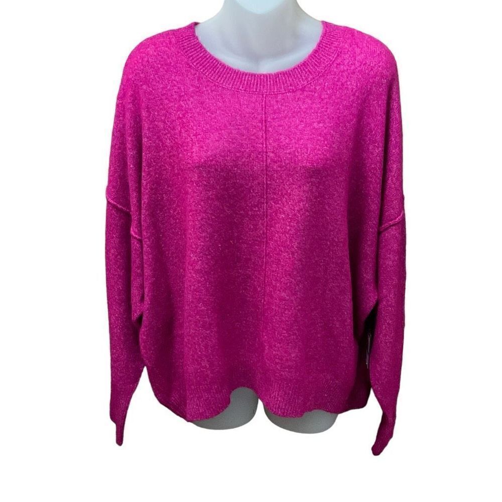 Vince Camuto Sweater Euphoria Crew Neck Drop Shoulder Fuchsia Pink Heather XL